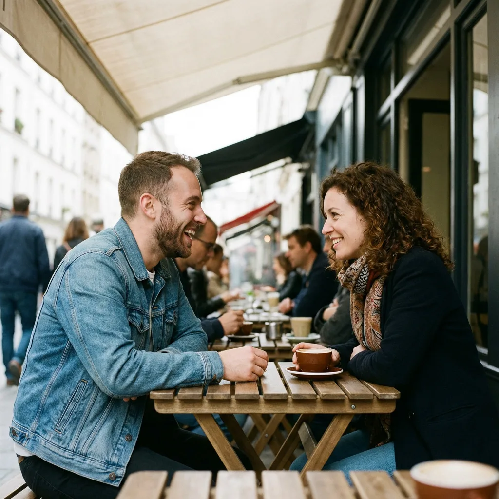 Couple prenant un café en extérieur